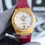 Swiss Replica Omega Constellation Yellow Gold Diamond Bezel White Dial Watch